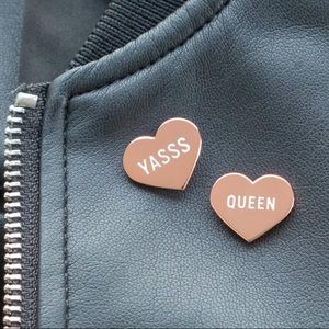 “Yass Queen” rose gold heart pin set